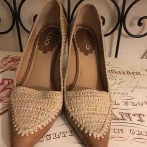 Aldo Leather Pumps with Crochet Details